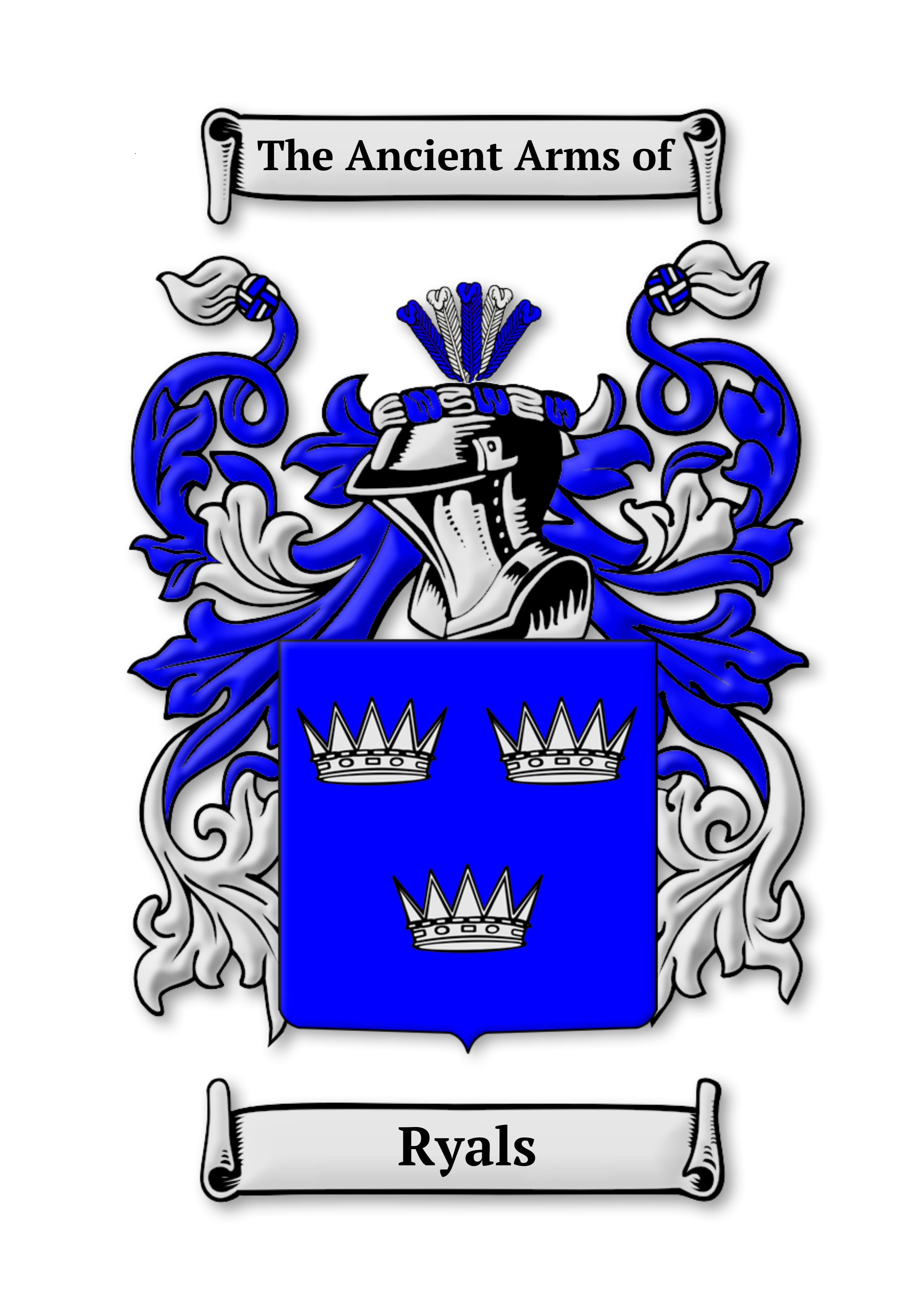 The Ancient Arms of Ryals — Azure, three crowns Or